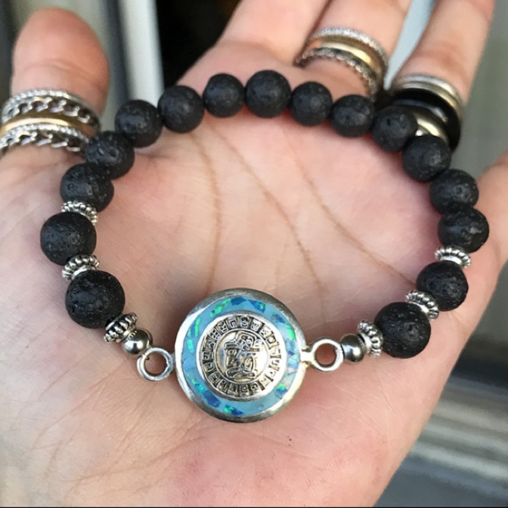 Sterling silver opal aztec mayan mexican coin - Picture 3 of 8